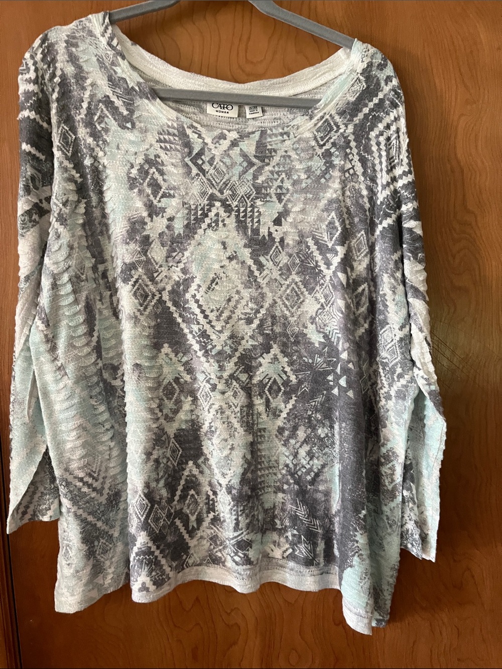 Cato Mint & Gray Aztec-Print Scoop Neck Sweater